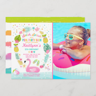 Pool Party Birthday Invitation Tropical Flamingo