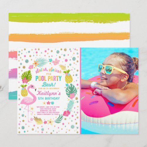 Pool Party Birthday Invitation Tropical Flamingo