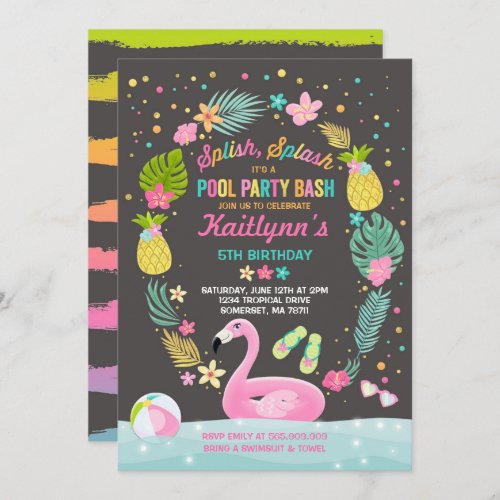 Pool Party Birthday Invitation Tropical Flamingo