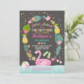 Pool Party Birthday Invitation Tropical Flamingo (Standing Front)