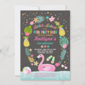 Pool Party Birthday Invitation Tropical Flamingo (Front)