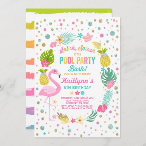 Pool Party Birthday Invitation Tropical Flamingo