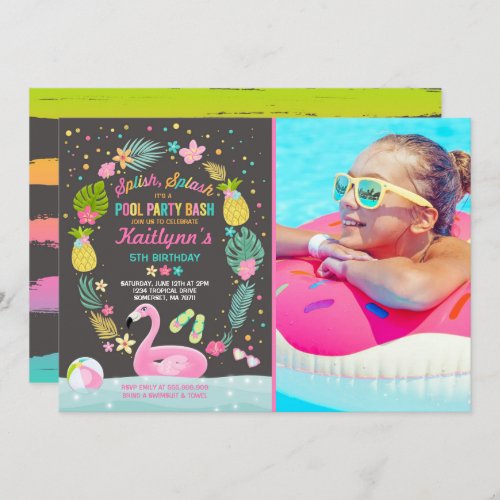 Pool Party Birthday Invitation Tropical Flamingo