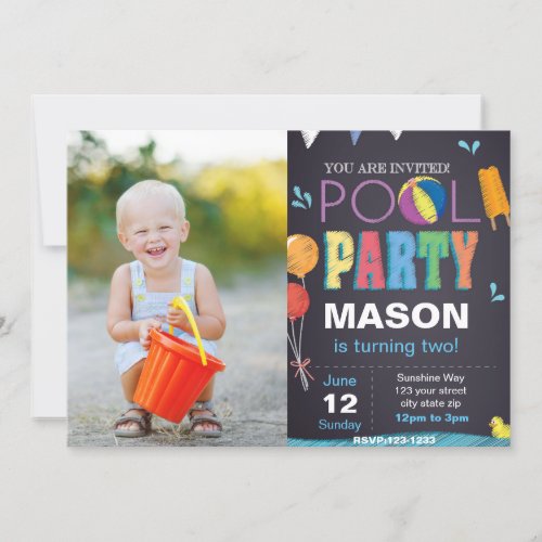 Pool Party Birthday Invitation with photo