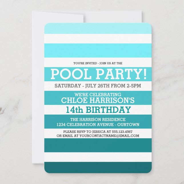 Pool Party Birthday Invitations (Front)