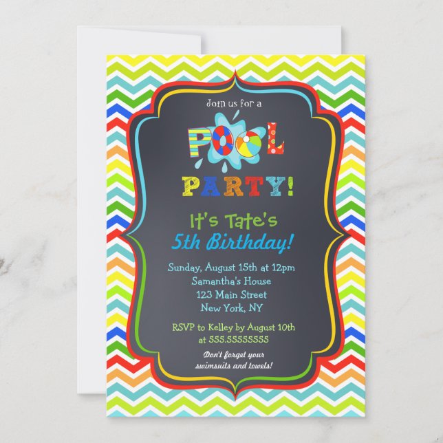 Pool Party Birthday Invitations (Front)
