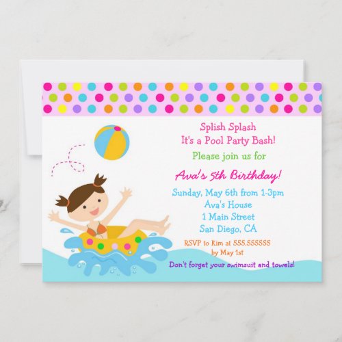 Pool Party Birthday Invitations