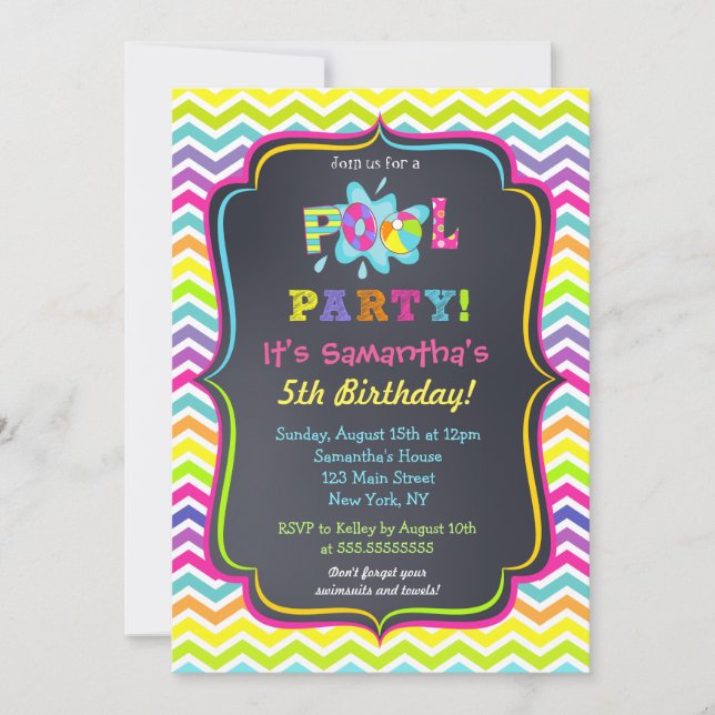Pool Party Birthday Invitations (Front)