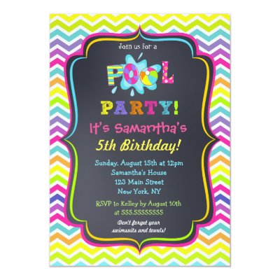 chalkboard water slide pool birthday party invitation zazzle com