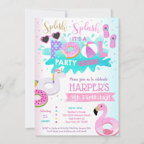 Pool Party Birthday Invitations for girl