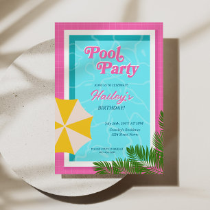 Pool Party Birthday Invite Pink