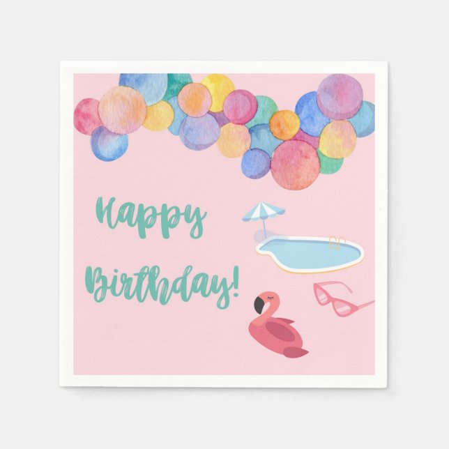 Pool party birthday napkins (Front)