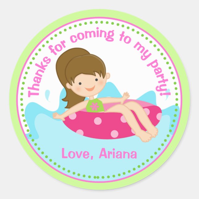 Pool Party Birthday Party Favor Tag Sticker (Front)