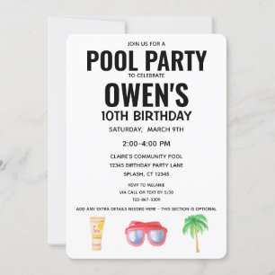 Pool Party Birthday Party gender neutral Invitation