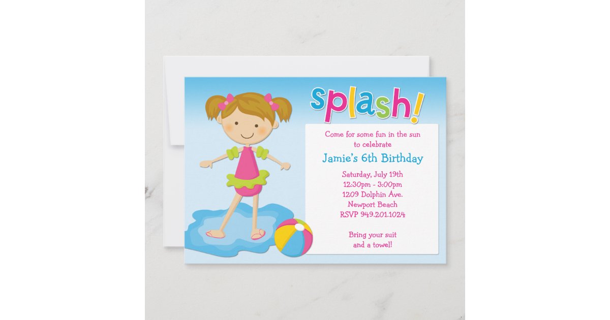 Pool Party Birthday Party Invitation | Zazzle