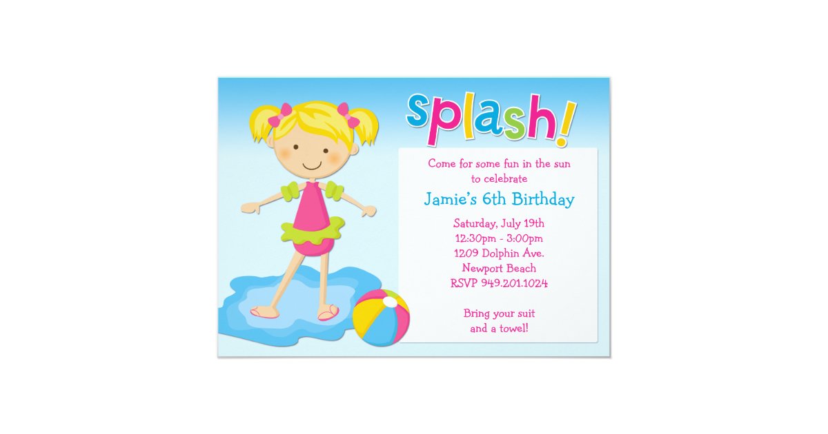 Pool Party Birthday Party Invitation | Zazzle.com