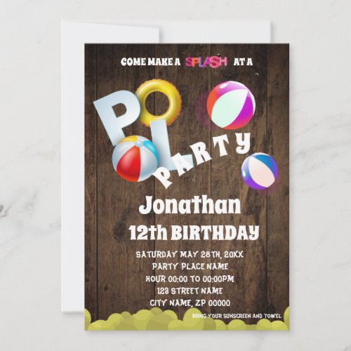 Pool Party Birthday Party Invitation