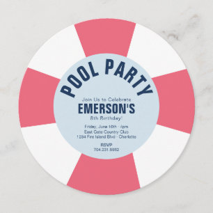 Pool Party Birthday Party Pink Invitation
