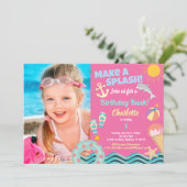 Pool party birthday photo invitation for girl (Standing Front)