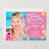 Pool party birthday photo invitation for girl (Front)