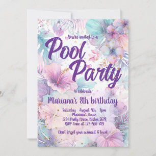 Pool Party Birthday Pink Girly Pool Party Invitation