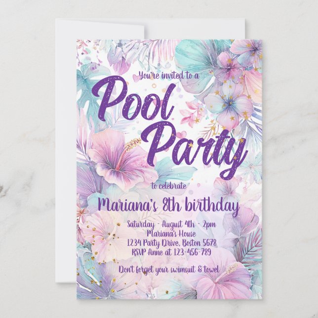 Pool Party Birthday Pink Girly Pool Party Invitation (Front)