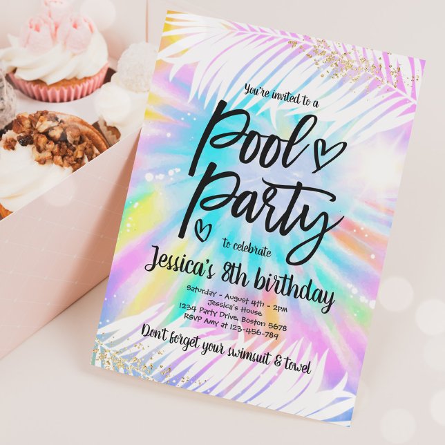 Pool Party Birthday Pink Tie Dye Girly Pool Party Invitation (Creator Uploaded)