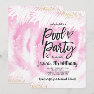 Pool Party Birthday Pink Tie Dye Pool Party Invitation