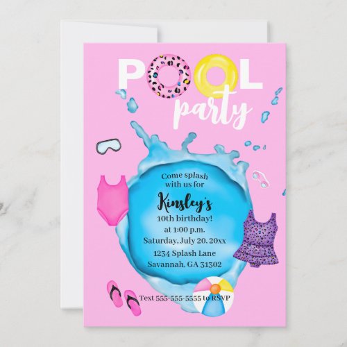 Pool Party Birthday Splash Leopard Swimsuit Invitation