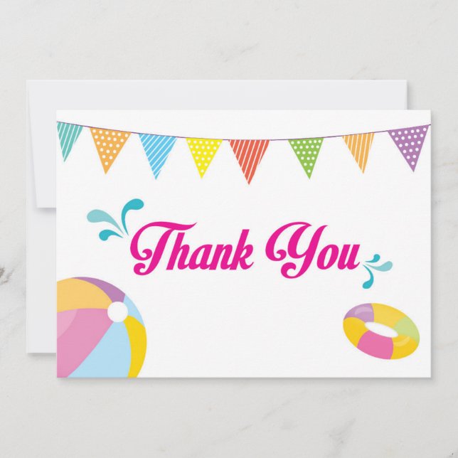 Pool Party Birthday Splish Splash Girl Thank You Card (Front)