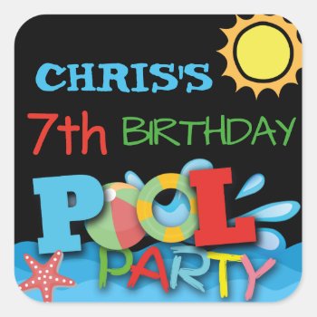 Pool Party Birthday Sticker by NellysPrint at Zazzle