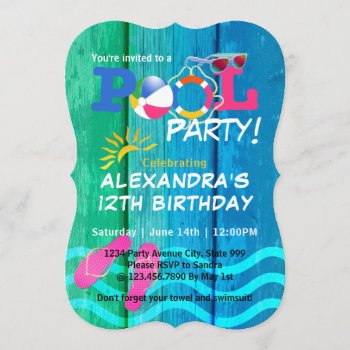 Pool Party Birthday Summer Fun Card by chandraws at Zazzle