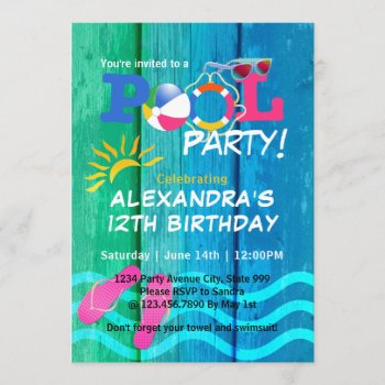 Pool Party Birthday Summer Fun Card by chandraws at Zazzle