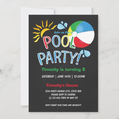Pool Party Birthday Summer Fun Invitation