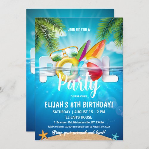 Pool Party Birthday Summer party Swimming party Invitation