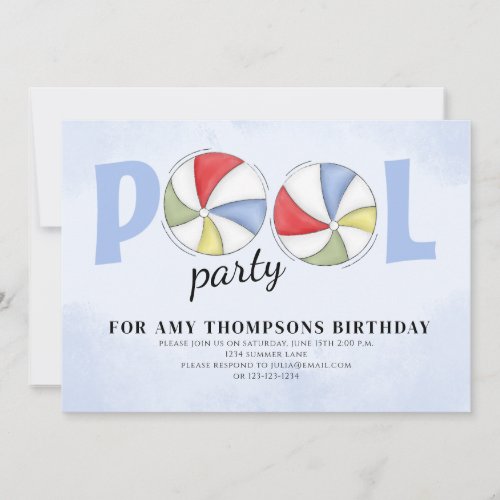 Pool Party Birthday Summer Trendy Beach Balls Invitation