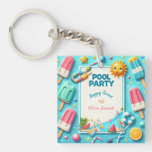Pool Party Birthday Sweet Sixteen Summer Swim Keychain