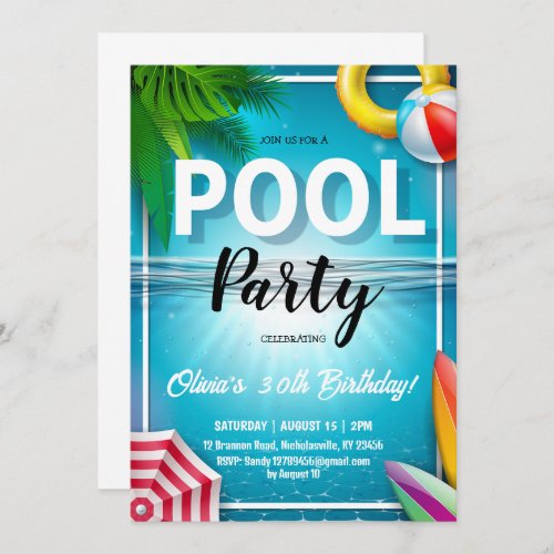 Pool Party  Birthday  Swimming Party Birthday Invitation