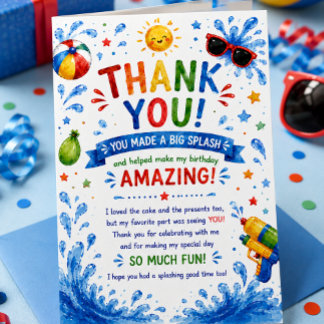 Pool Party Birthday Thank You Card