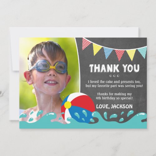 Pool Party Birthday Thank You Card with Photo