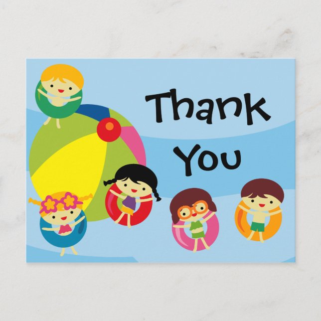 Pool Party Birthday Thank You Postcard (Front)