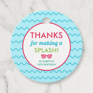 Pool Party Birthday Thank You Splash Colorful Kids Favor Tags