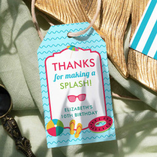 Pool Party Birthday Thank You Splash Colorful Kids Gift Tags