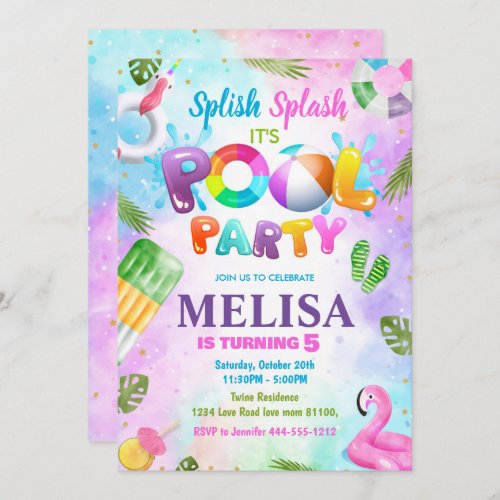 Pool Party Birthday Tropical Splish Splash Invitation