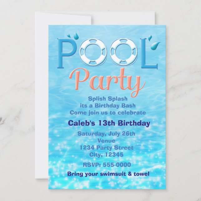 POOL PARTY Birthday Typography Summer Invitation (Front)