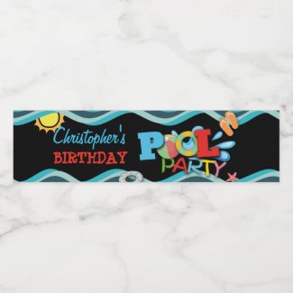 Pool Party Birthday Water Bottle Label