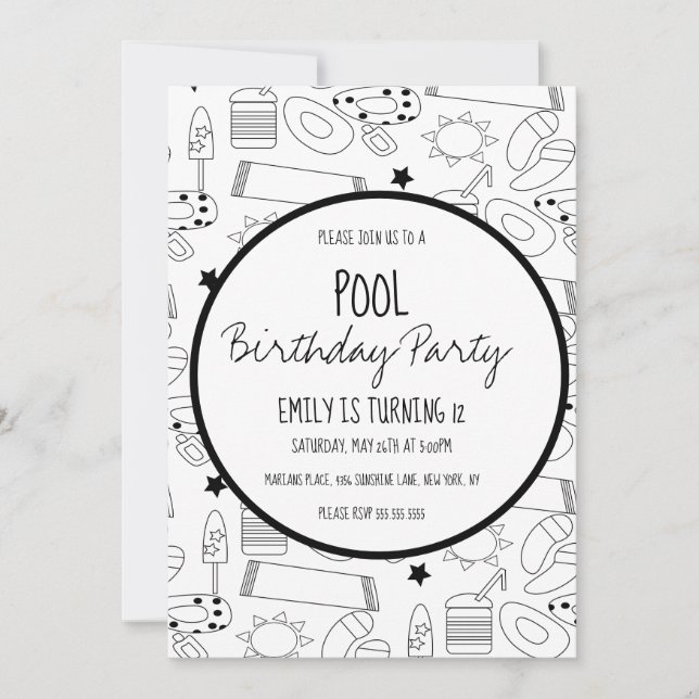 Pool Party Black White Color Pattern Invitation (Front)