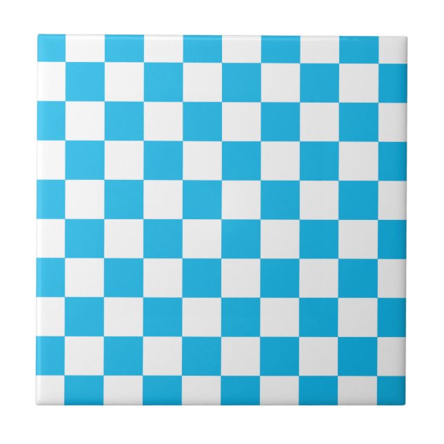 Pool Party Blue Checkerboard Ceramic Tile (Front)