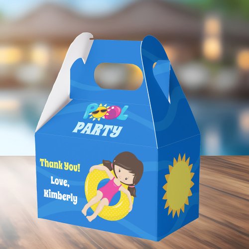 Pool Party Blue Water Cool Custom Kids Birthday Favor Boxes