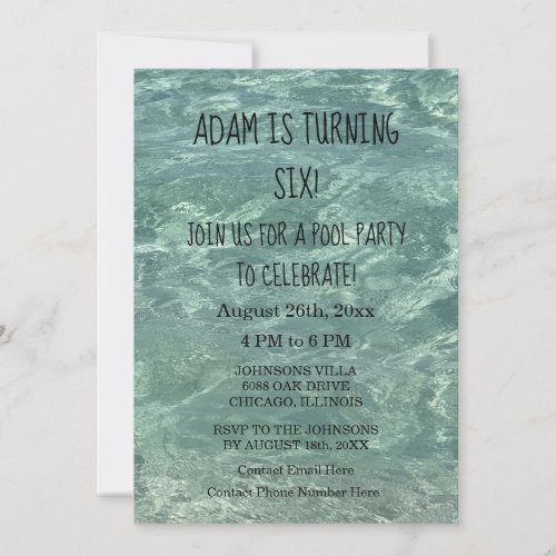 Pool Party Blue Water Custom Name Age Birthday Invitation